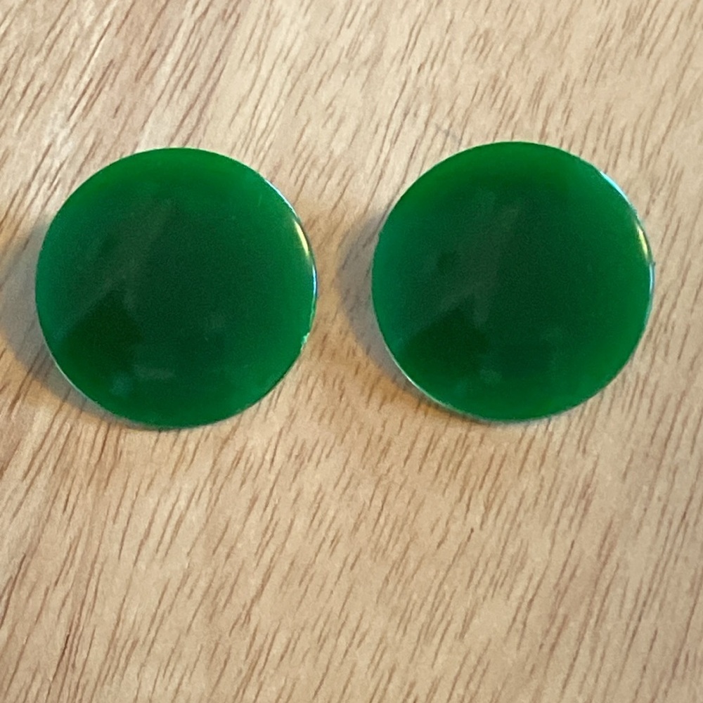 Pierced Green Button Chunky Earrings Vintage